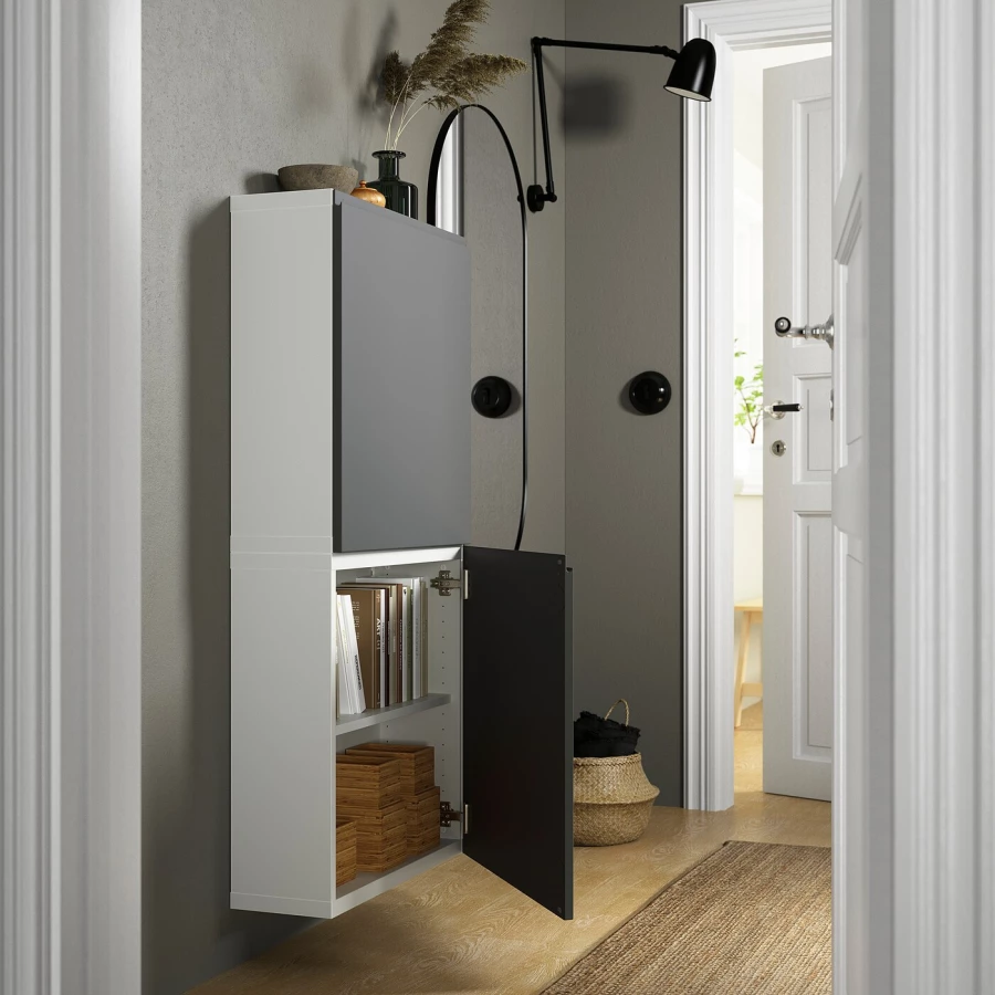 Навесной шкаф - IKEA BESTÅ, 60x22x128 см, серый, БЕСТО ИКЕА (изображение №2)