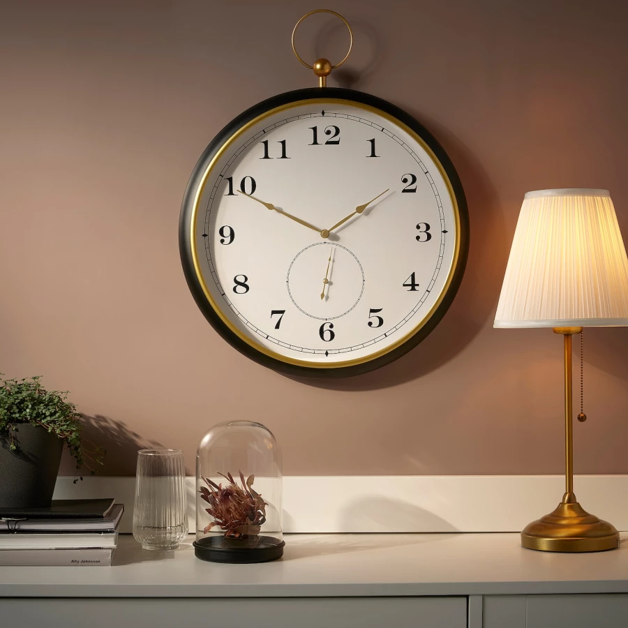 Настенные часы - IKEA KUTTERSMYCKE/КУТТЕРСМИКЕ ИКЕА, 46 см, белый/черный/золотой (изображение №2)
