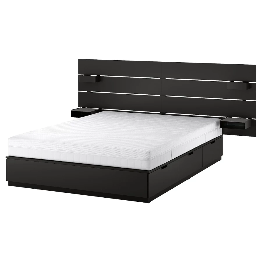 Каркас кровати с контейнером и матрасом - IKEA NORDLI, 200х140 см, черный, НОРДЛИ ИКЕА (изображение №1)
