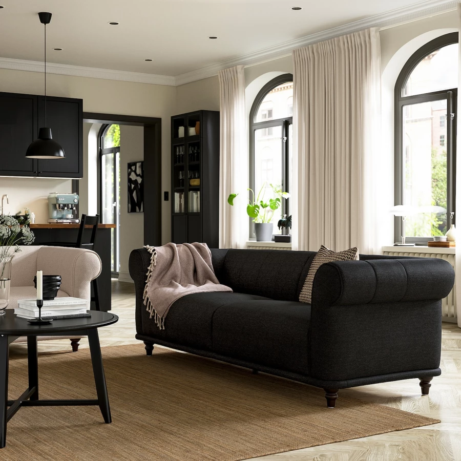 3-местный диван - IKEA VISKAFORS, 74x90x224см, черный, ВИСКАФОРС ИКЕА (изображение №3)