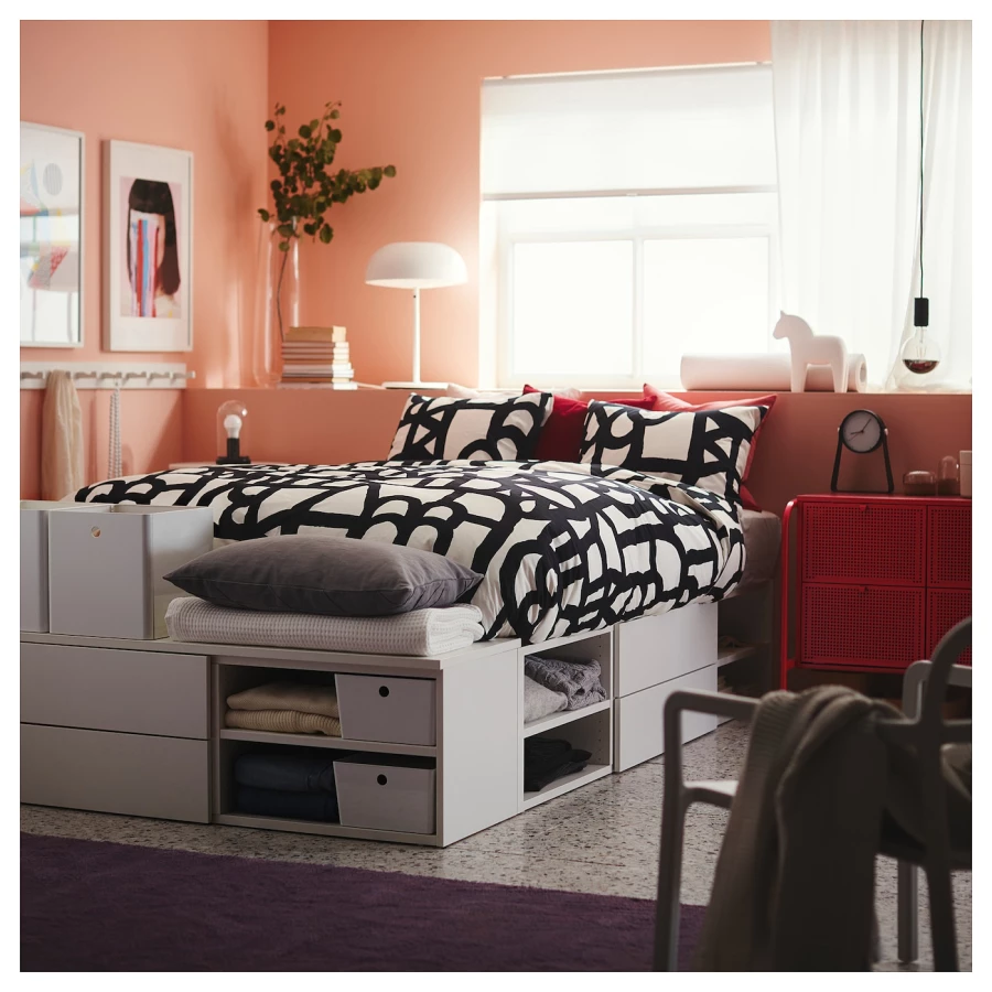 Каркас кровати с 4 ящиками - IKEA PLATSA, 200х140 см, белый, ПЛАТСА ИКЕА (изображение №5)