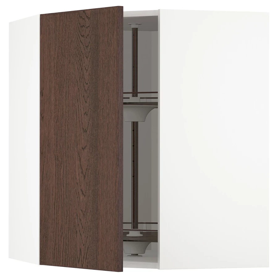 Угловой навесной шкаф с каруселью - METOD  IKEA/  МЕТОД ИКЕА, 80х68 см, белый/коричневый (изображение №1)