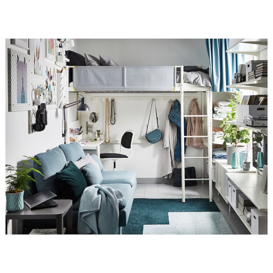 Каркас кровати со столешницей - IKEA VITVAL/ ВИТВАЛ ИКЕА, 90х200 см, белый/светло-серый (изображение №5)