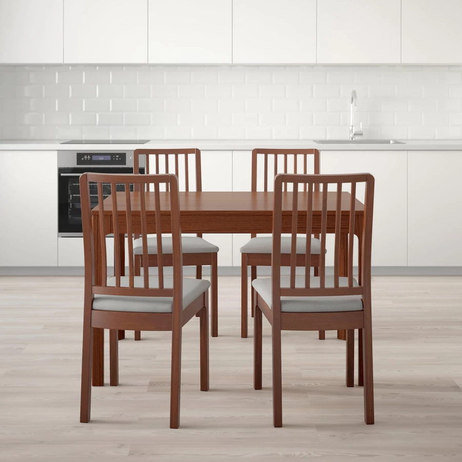 Стол и 4 стула - IKEA EKEDALEN/ЭКЕДАЛЕН ИКЕА, 120/180х80 см, коричневый/серый (изображение №2)