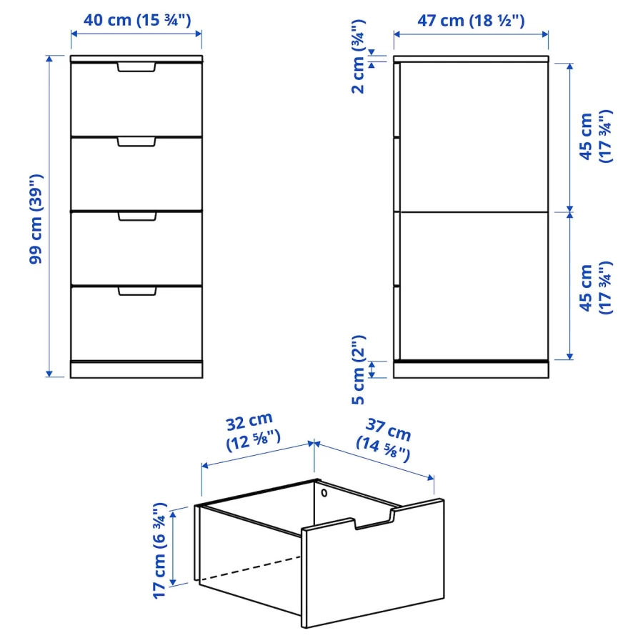 Комод - IKEA NORDLI/НОРДЛИ ИКЕА, 47х40х99 см, белый (изображение №4)