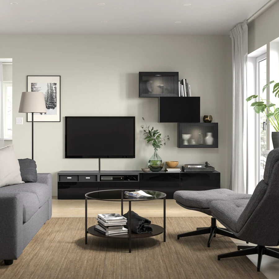 Комбинация для хранения ТВ - IKEA BESTÅ/BESTA, 190x42x240см, черный, БЕСТО ИКЕА (изображение №2)