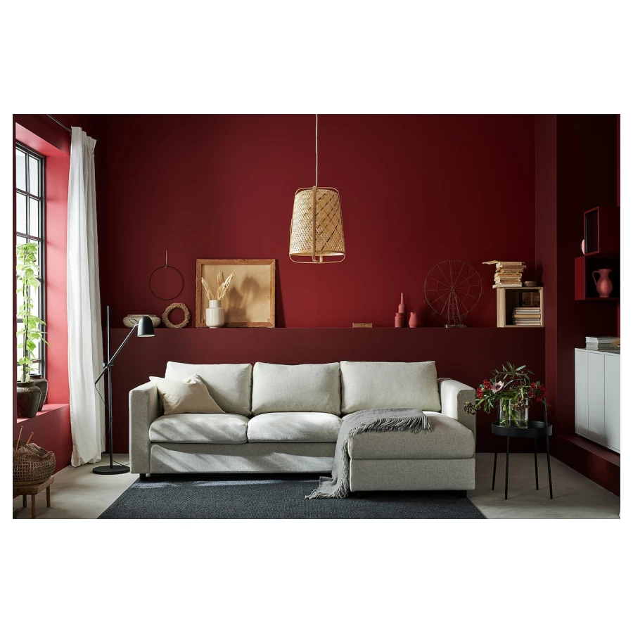 Угловой 3-местный диван с шезлонгом - IKEA VIMLE/ВИМЛЕ ИКЕА, 83х98х252 см, бежевый (изображение №11)