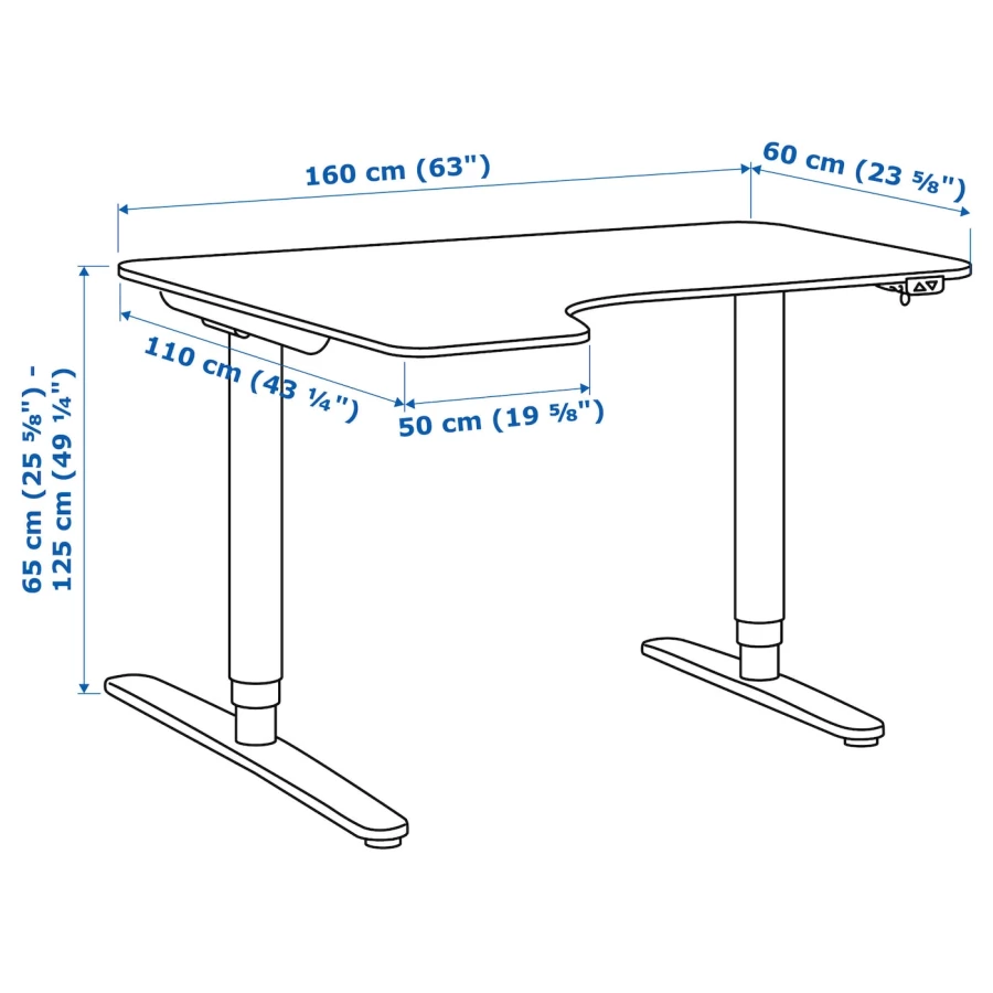 Письменный стол (левый угол) - IKEA BEKANT, 160х110х65-125 см, белый, БЕКАНТ ИКЕА (изображение №6)