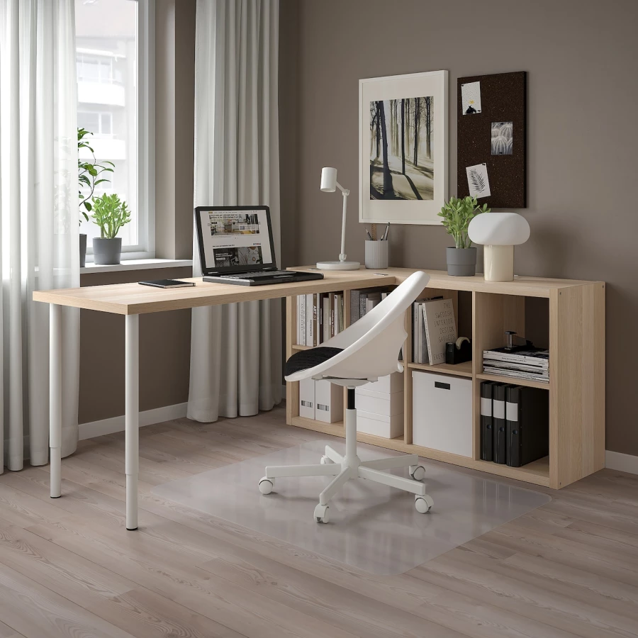 Письменный стол и стеллаж - IKEA KALLAX/LAGKAPTEN/КАЛЛАКС/ЛАГКАПТЕН ИКЕА, 140х60 см, 76.5х39х146.5 см, под беленый дуб/белый (изображение №3)