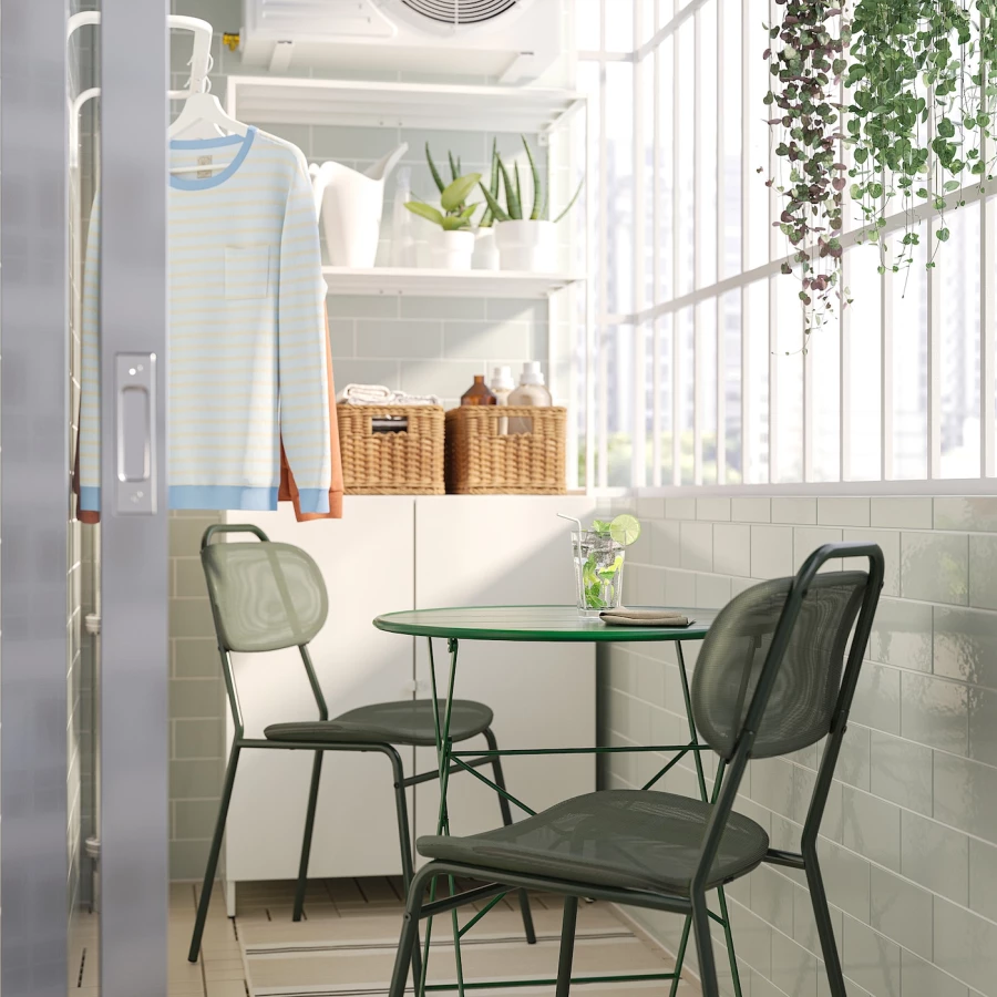 Стол и 2 стула - SUNDSÖ / SUNDSО/ENSHOLM   IKEA/ СУНДСЕ/  ЭНШОЛЬН  ИКЕА,  71х65 см, зеленый (изображение №2)