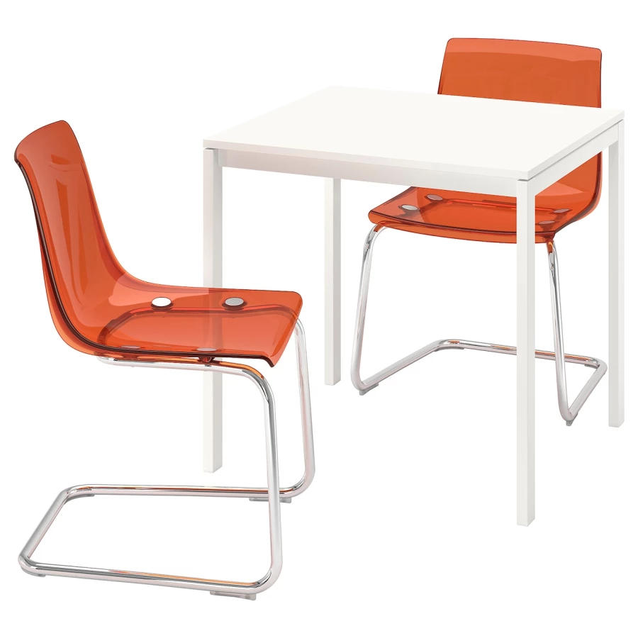 Кухонный стол - MELLTORP/TOBIAS IKEA/ МЕЛЛЬТОРП /ТОБИАС ИКЕА, 75х75 см, белый/оранжевый (изображение №1)