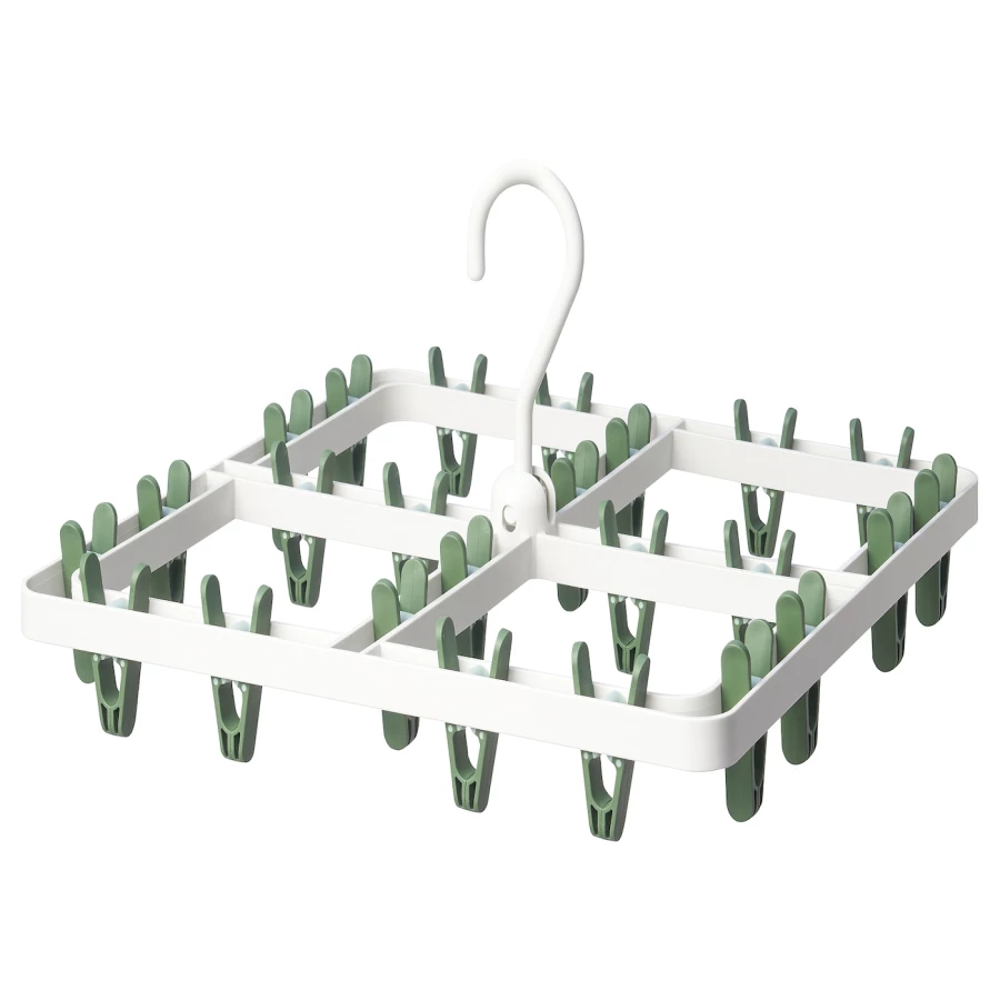 Зажим для подвешивания - SLIBB IKEA/ СЛИББ ИКЕА, 24 шт, белый/зеленый (изображение №1)