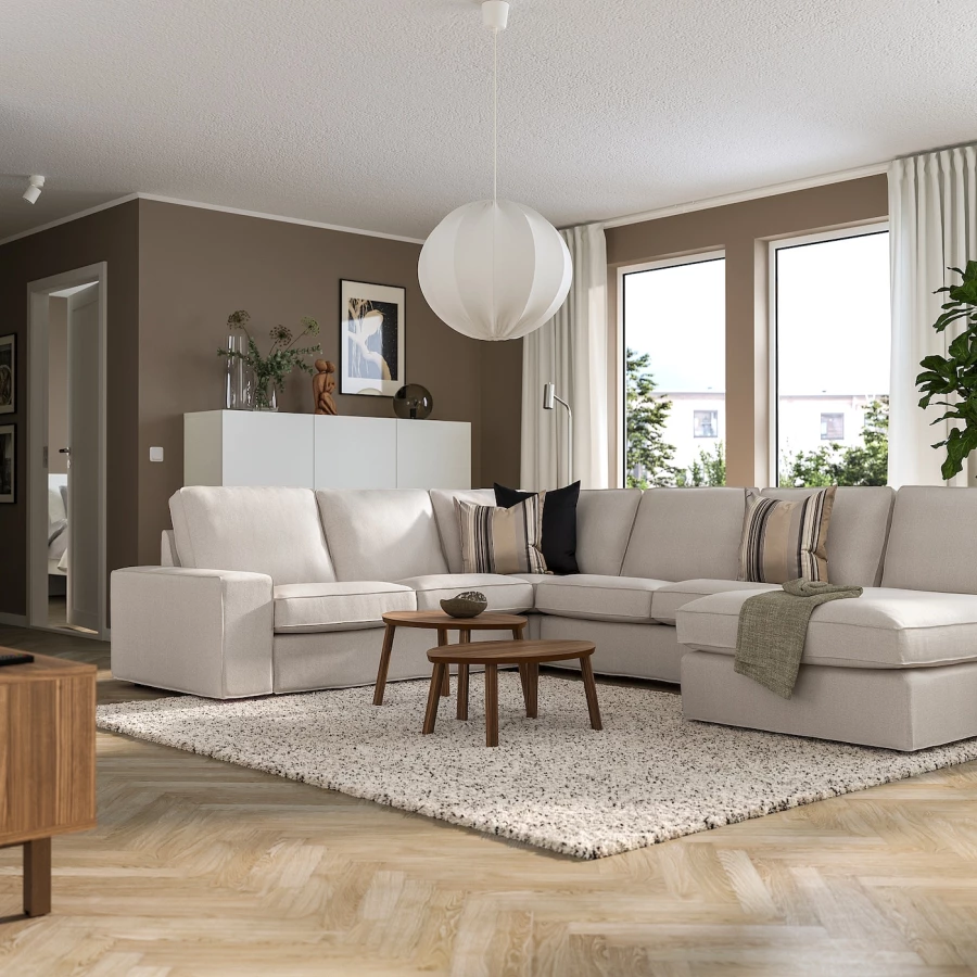 4-местный угловой диван и кушетка - IKEA KIVIK, 83x95x257/347см, бежевый, КИВИК ИКЕА (изображение №2)