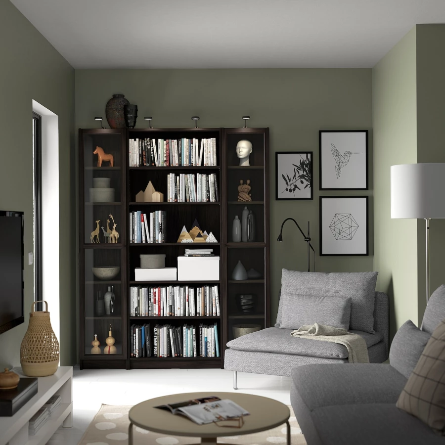 Книжный шкаф -  BILLY / OXBERG IKEA/ БИЛЛИ/ ОКСБЕРГ ИКЕА, темно-коричневый (изображение №3)