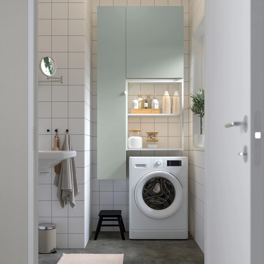 Комбинация для ванной - IKEA ENHET, 90х32х180 см, белый/светло-зеленый, ЭНХЕТ ИКЕА (изображение №2)