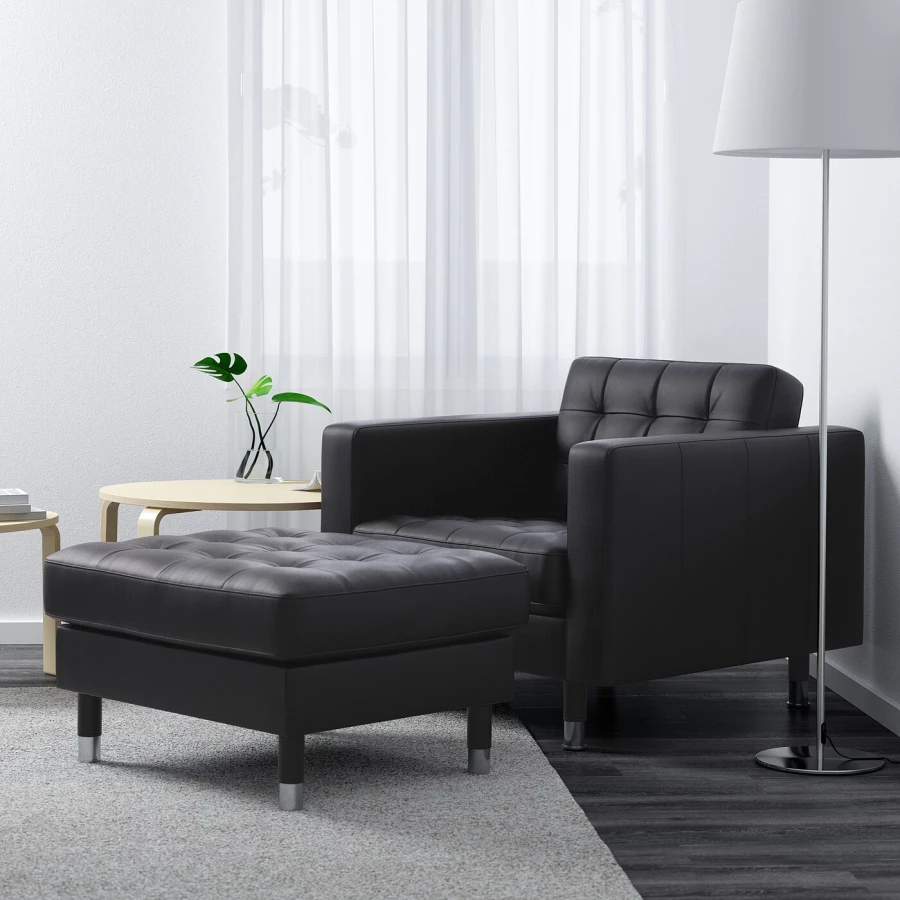 Кожаное кресло - IKEA LANDSKRONA, 89х89х78 см, черный, ЛАНДСКРУНА ИКЕА (изображение №2)