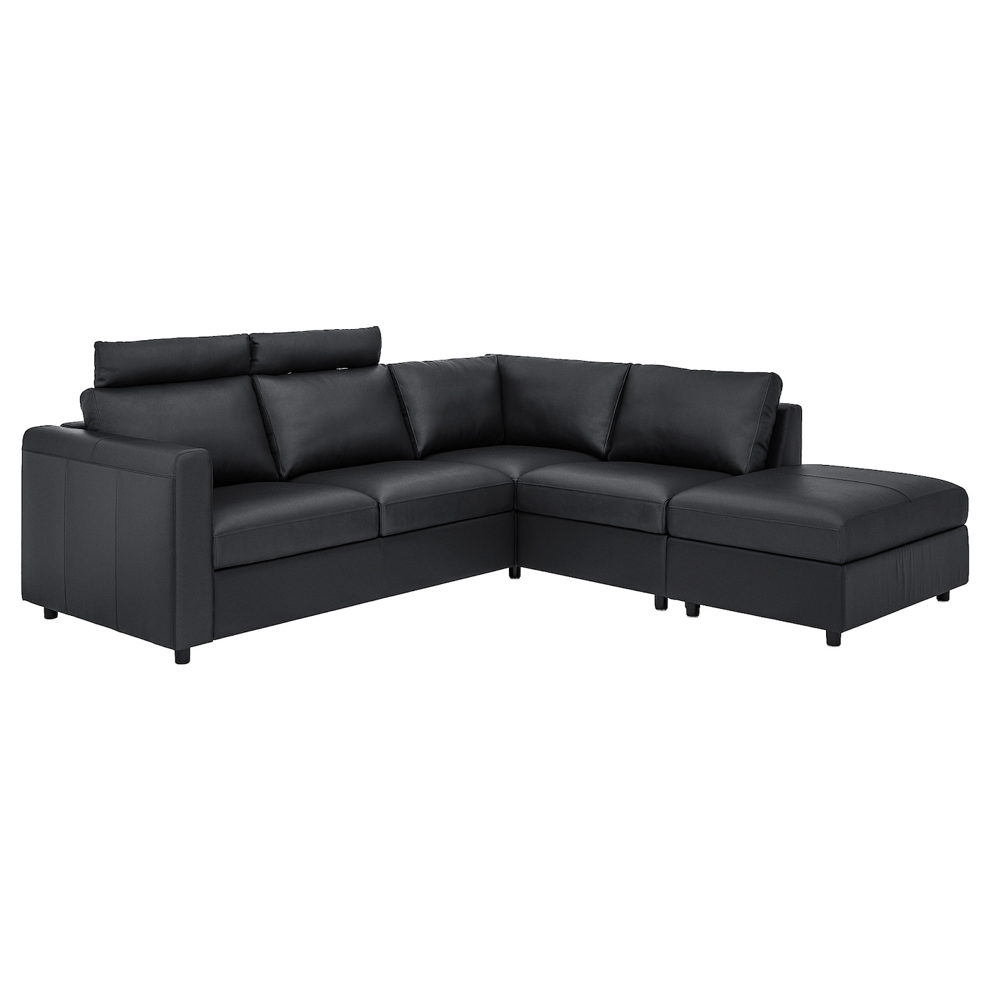 4-местный угловой диван - IKEA VIMLE, 249х98х100 см, черный, кожа, ВИМЛЕ ИКЕА