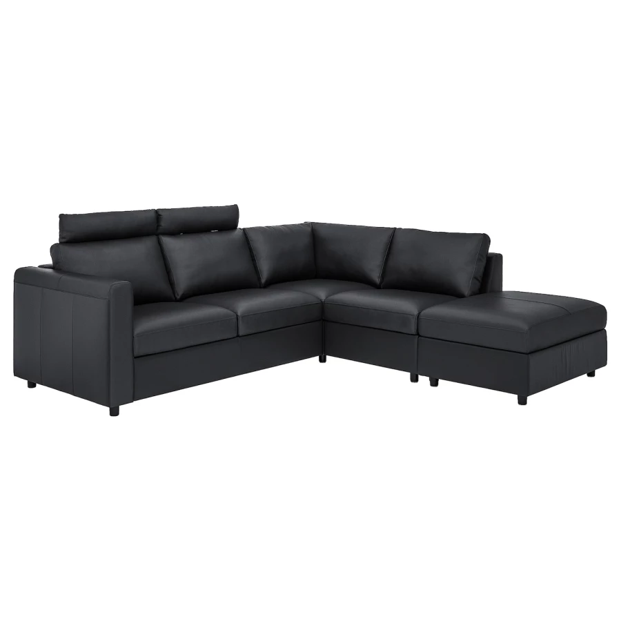 4-местный угловой диван - IKEA VIMLE, 249х98х100 см, черный, кожа, ВИМЛЕ ИКЕА (изображение №1)