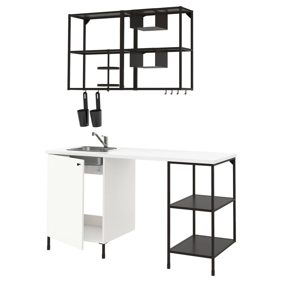 Кухня -  ENHET  IKEA/ ЭНХЕТ ИКЕА, 222х163 см, белый/черный (изображение №1)