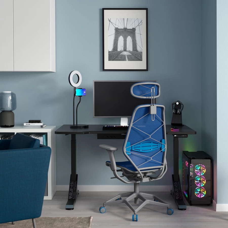 Игровой стол и стул - IKEA UPPSPEL/STYRSPEL, 140х80 см, черный/серый/синий, УППСПЕЛ/СТИРСПЕЛ ИКЕА (изображение №2)