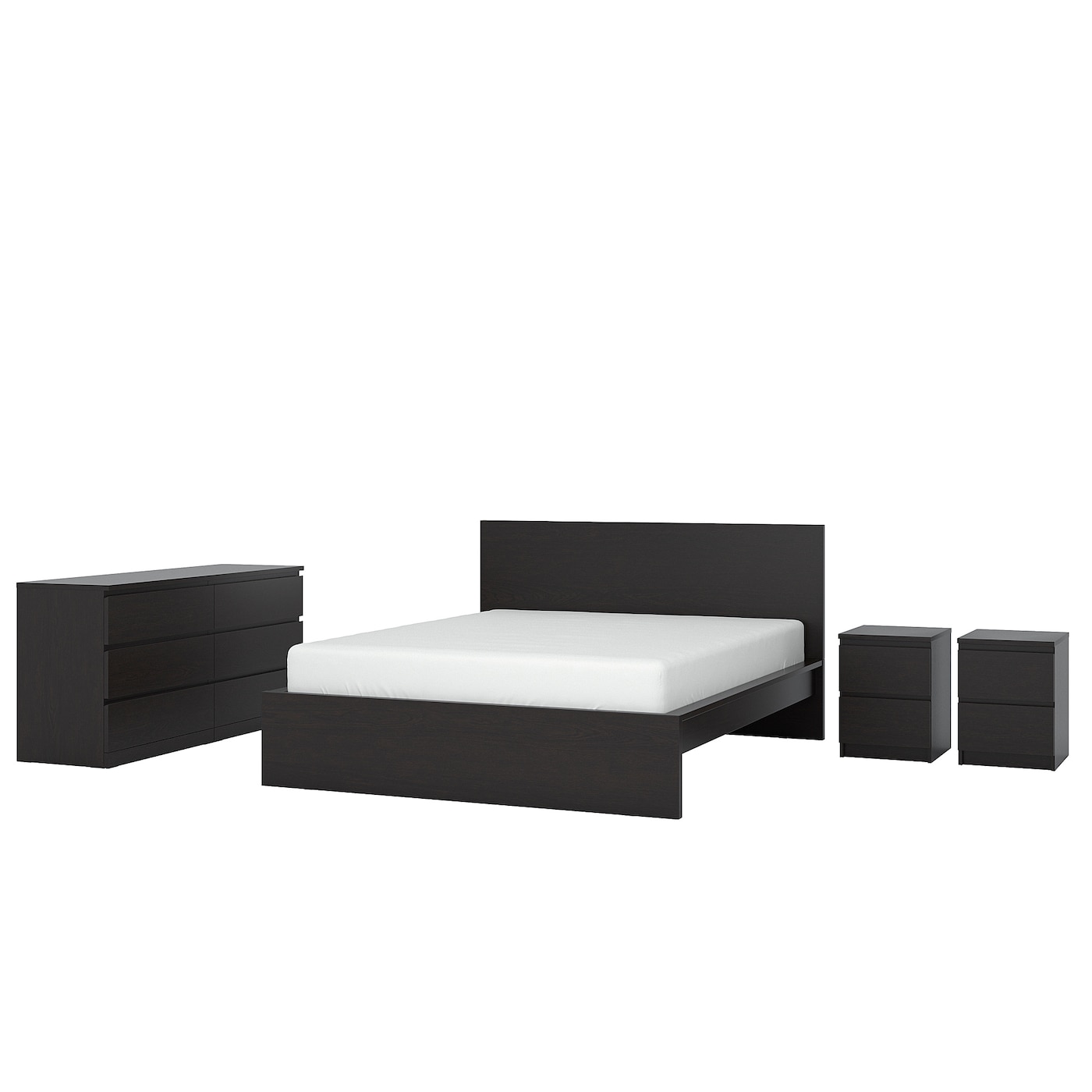 Комплект мебели для спальни - IKEA MALM/LINDBÅDEN/LINDBADEN, 140х200 см, черный, МАЛЬМ/ЛИНДБАДЕН ИКЕА