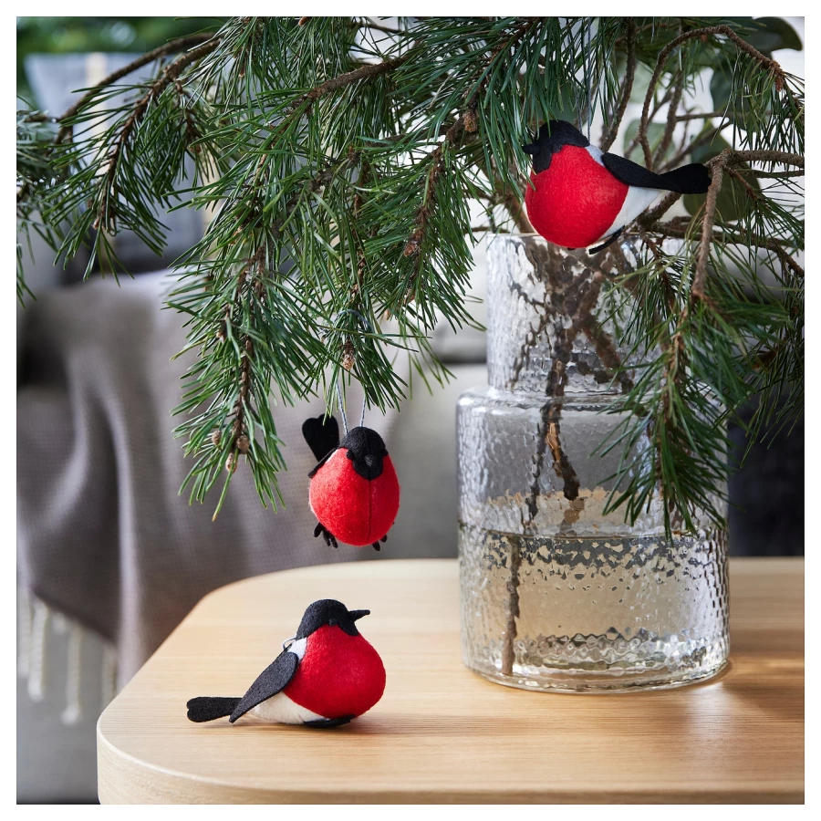 Набор елочных игрушек, 3 шт. - IKEA VINTERFINT, 6 см, черный/красный, ВИНТЕРФИНТ ИКЕА (изображение №2)