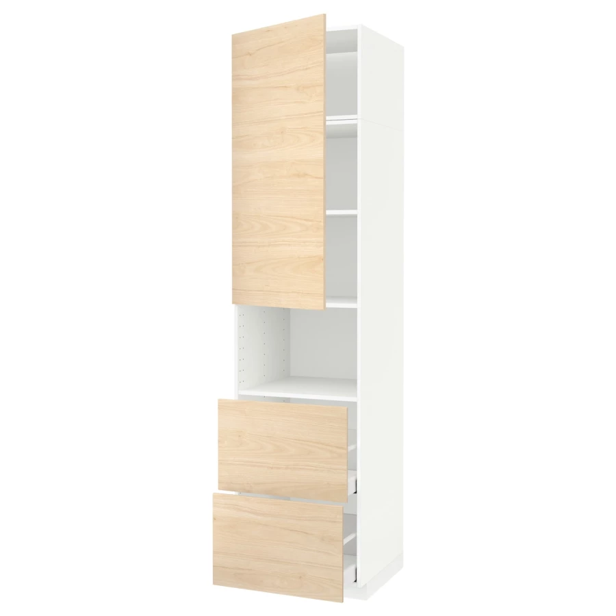 Высокий шкаф с ящиками - IKEA METOD/MAXIMERA/МЕТОД/МАКСИМЕРА ИКЕА, 240х60х60 см, белый/под беленый дуб (изображение №1)