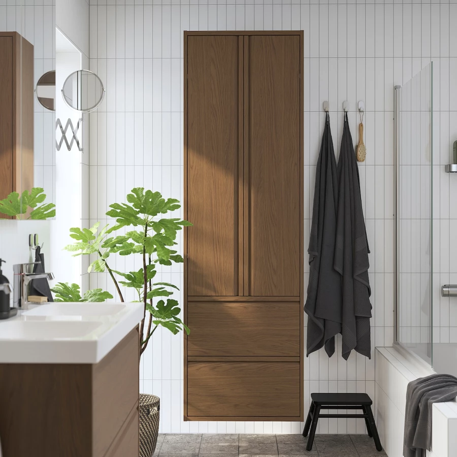 Высокий шкаф с дверцами/ящиками - IKEA ÄNGSJÖN/ANGDJON/ЭНГСЬЕН ИКЕА, 195х35х60 см, коричневый (изображение №2)