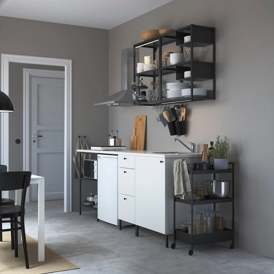 Кухня -  ENHET  IKEA/ ЭНХЕТ ИКЕА, 223х222 см, белый/черный (изображение №2)