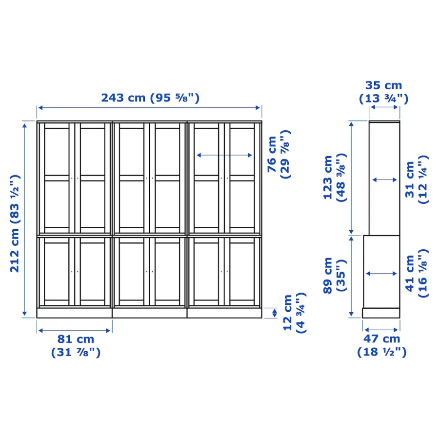 Шкаф со стеклянными дверцами- HAVSTA IKEA/ ХАВСТА ИКЕА, 243x212x47 см, серый (изображение №8)