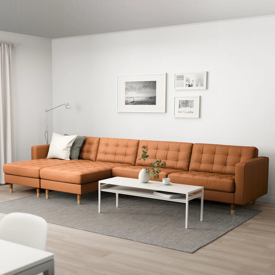 5-местный диван с шезлонгом - IKEA LANDSKRONA, 360х158х78 см, оранжевый, кожа, ЛАНДСКРУНА ИКЕА (изображение №2)