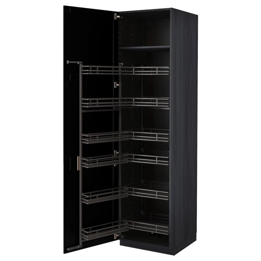 Высокий шкаф с выдвижной кладовой - IKEA METOD/МЕТОД ИКЕА, 60х60х220 см, черный (изображение №1)