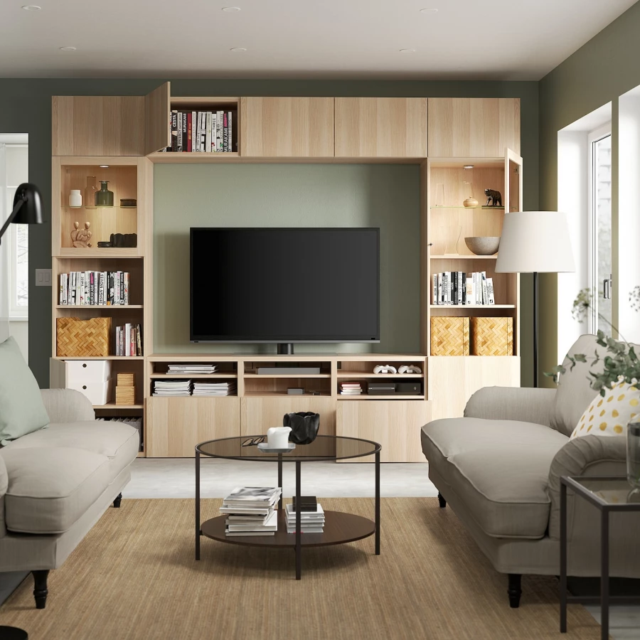 Комплект мебели д/гостиной  - IKEA BESTÅ/BESTA, 231x42x300 см, светло-коричневый, БЕСТО ИКЕА (изображение №2)