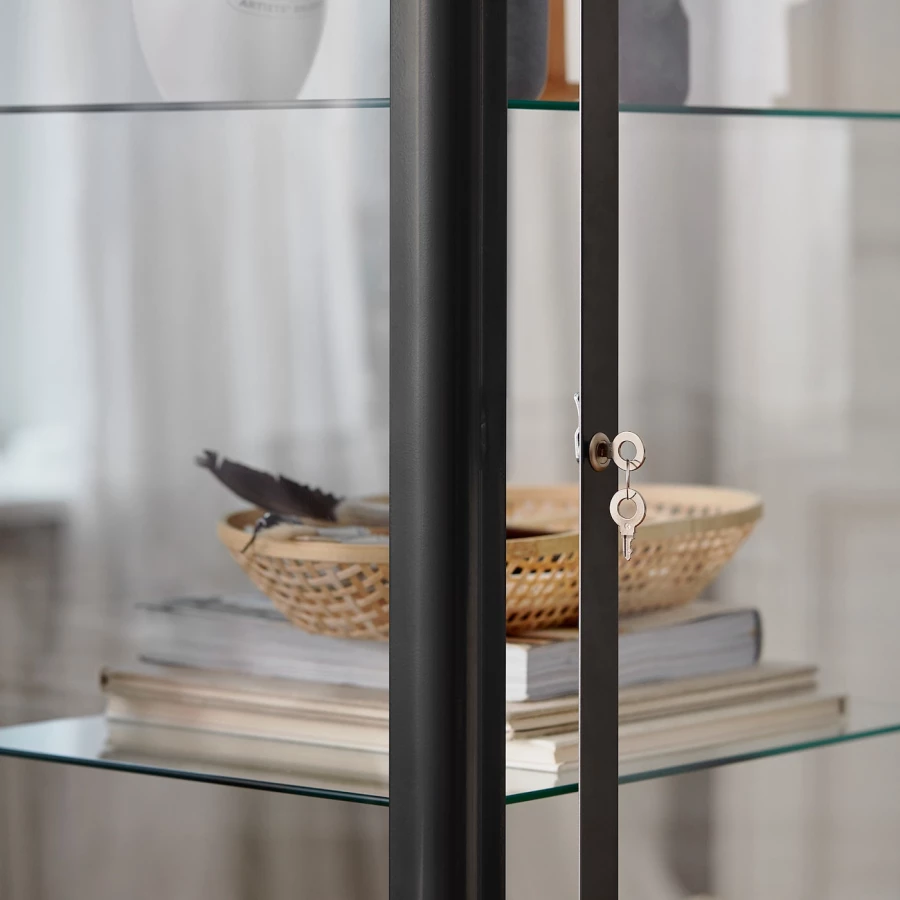 Шкаф со стеклянной дверью - FABRIKÖR IKEA/ ФАБРИКОР ИКЕА, 57x150х47 см, прозрачный/ черный (изображение №5)
