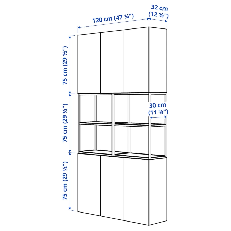 Книжный шкаф -  ENHET IKEA/ ЭНХЕТ ИКЕА, 225х120 см, белый/серый (изображение №6)