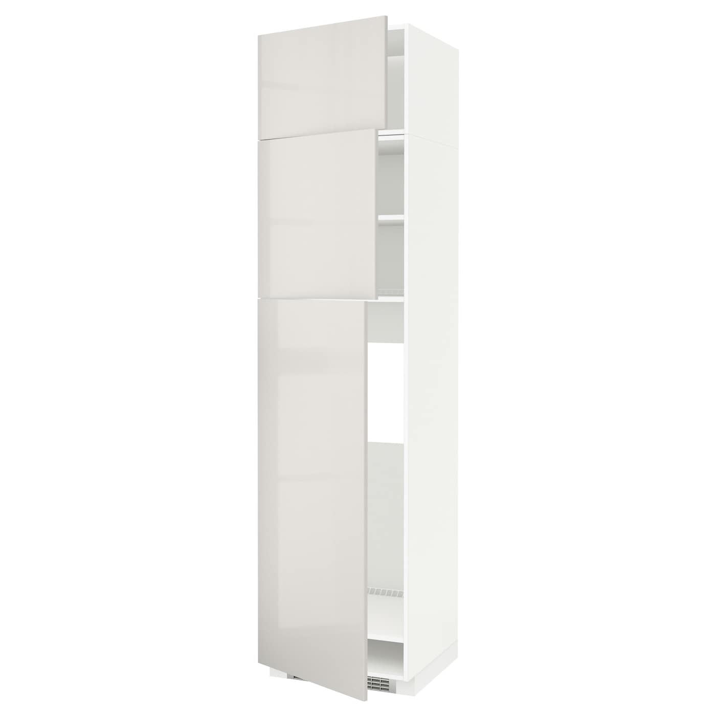 Высокий холодильный шкаф - IKEA METOD/МЕТОД ИКЕА, 60х60х240 см, светло-серый/белый глянцевый