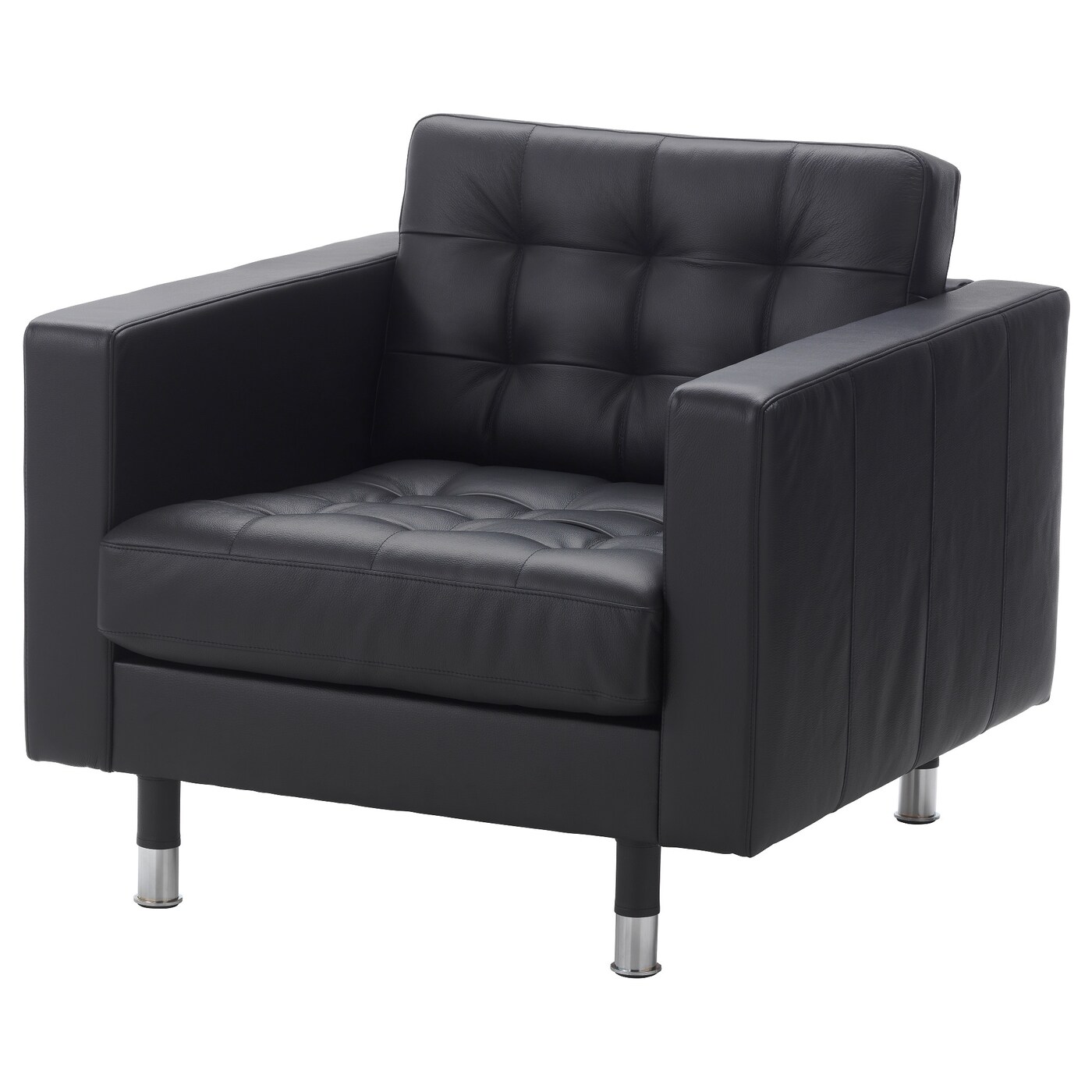 Кожаное кресло - IKEA LANDSKRONA, 89х89х78 см, черный, ЛАНДСКРУНА ИКЕА