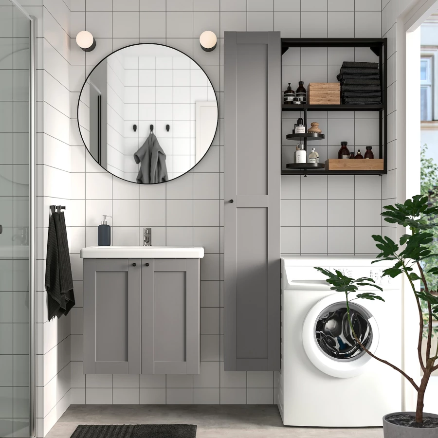 Комбинация для ванной - IKEA ENHET, 64х43х65 см, антрацит/серый, ЭНХЕТ ИКЕА (изображение №2)