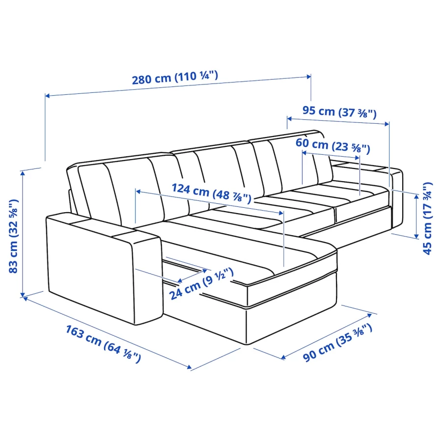 Диван 3-местный с оттоманкой - IKEA KIVIK/КИВИК ИКЕА, розовый (изображение №8)