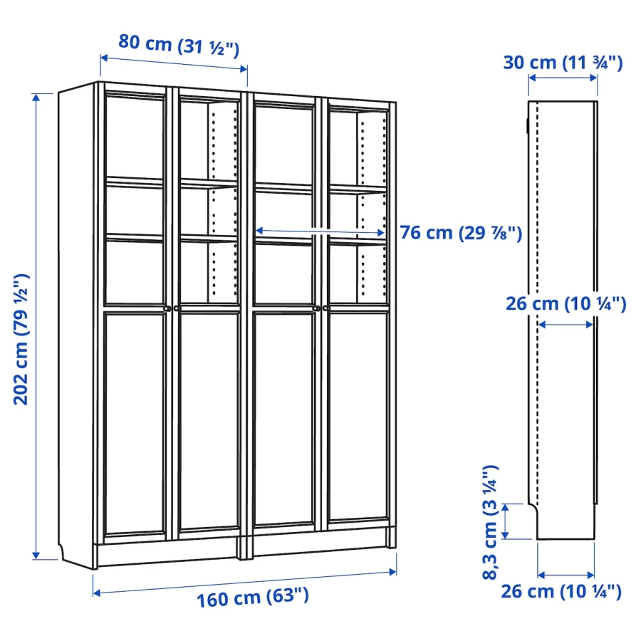 Книжный шкаф с дверцей - BILLY/OXBERG IKEA/ БИЛЛИ/ОКСБЕРГ ИКЕА, 30х160х202 см, белый (изображение №4)
