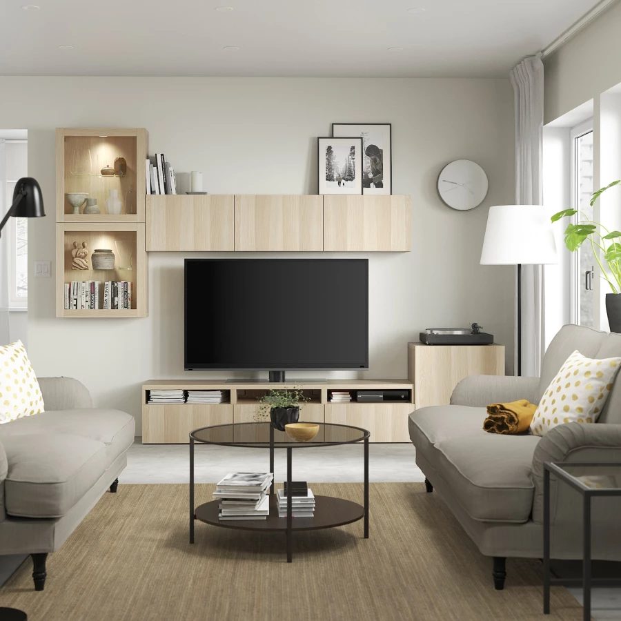 Комбинация для хранения ТВ - IKEA BESTÅ/BESTA, 211x42x300см, светло-коричневый, БЕСТО ИКЕА (изображение №3)