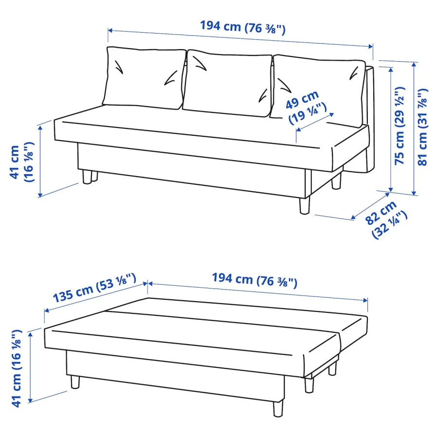 3-местный диван-кровать - IKEA ÄLVDALEN/ALVDALEN/ЭЛВДАЛЕН ИКЕА, 81х82х194 см, серый (изображение №8)