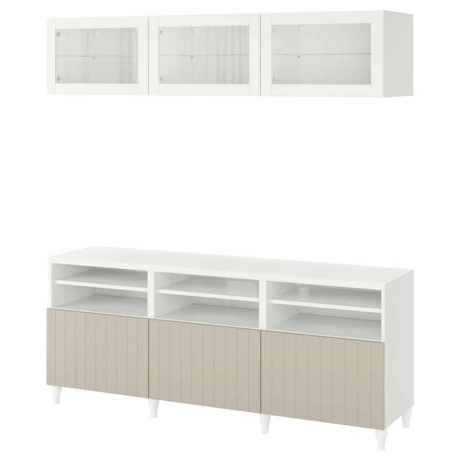 Комбинация для хранения ТВ - IKEA BESTÅ/BESTA, 192x42x180см, белый/светло-коричневый, БЕСТО ИКЕА (изображение №1)