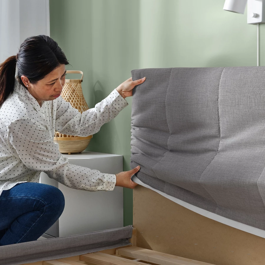 Каркас кровати с мягкой обивкой - IKEA FALUDDEN, 200х140 см, серый, ФАЛЮДДЕН ИКЕА (изображение №2)
