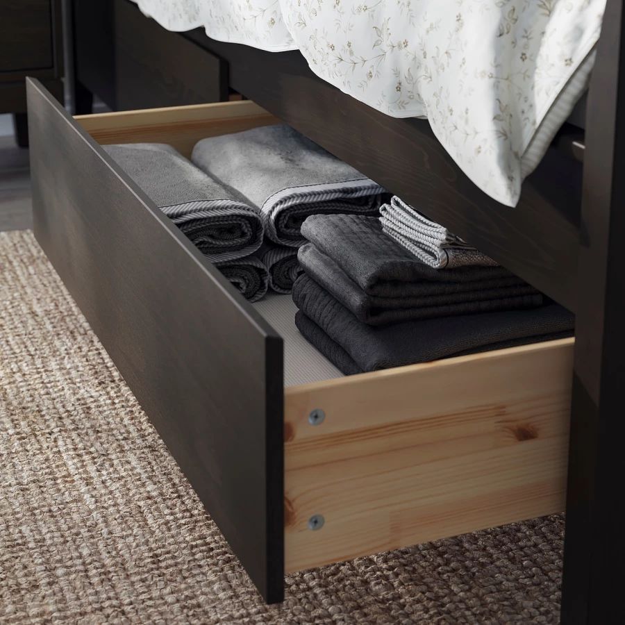 Каркас кровати с выдвижными ящиками - IKEA IDANÄS/IDANAS/LINDBÅDEN/LINDBADEN, 200х160 см, темно-коричневый, ИДАНЭС/ЛИНДБАДЕН ИКЕА (изображение №8)