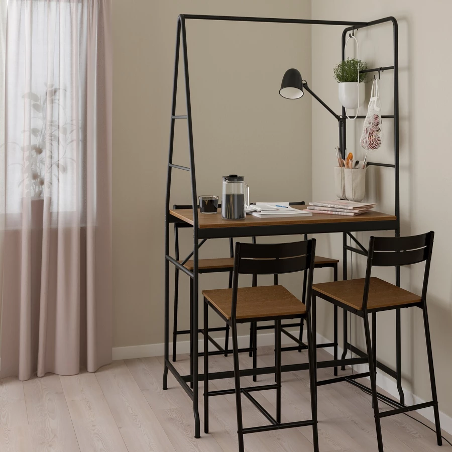 Комплект барного стола и барных стульев - HÅVERUD/HАVERUD/SANDSBERG IKEA, ХОВЕРЮД/САНДСБЕРГ ИКЕА, 192/93Х105Х66 см, чёрный/коричневый (изображение №2)