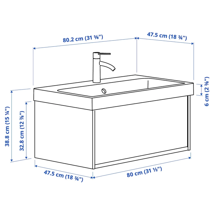 Тумба для ванной - ÄNGSJÖN / BACKSJÖN/АNGSJОN / BACKSJОN  IKEA/ ЭНГСЬЕН / БЭКСЬЕН ИКЕА,  80х39 см , белый/коричневый (изображение №5)