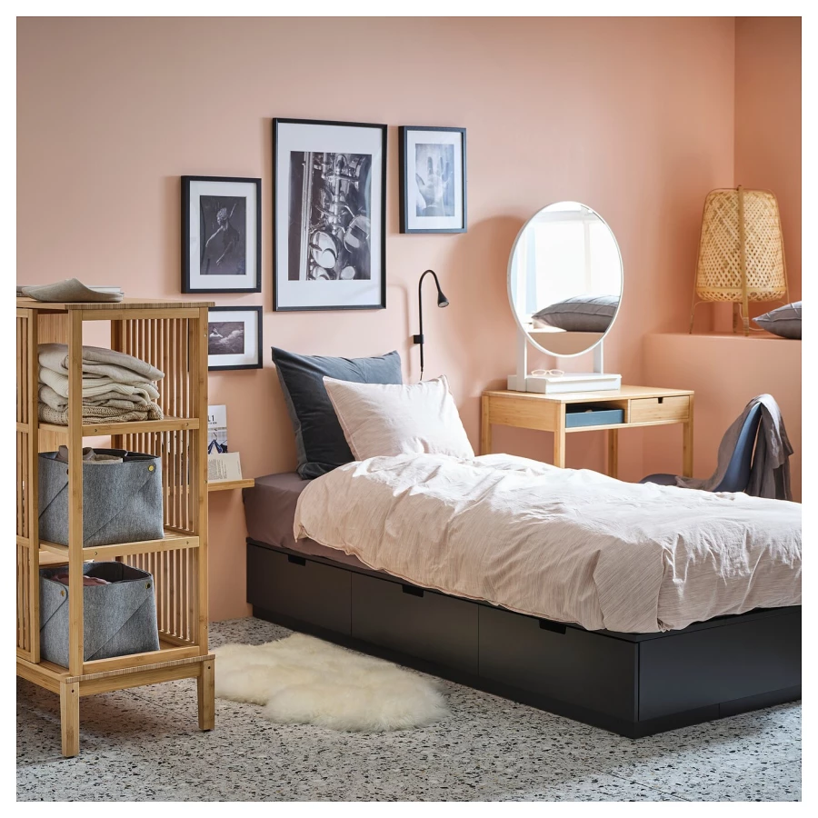 Каркас кровати с местом для хранения и матрасом - IKEA NORDLI, 200х90 см, матрас средне-жесткий, черный, НОРДЛИ ИКЕА (изображение №4)