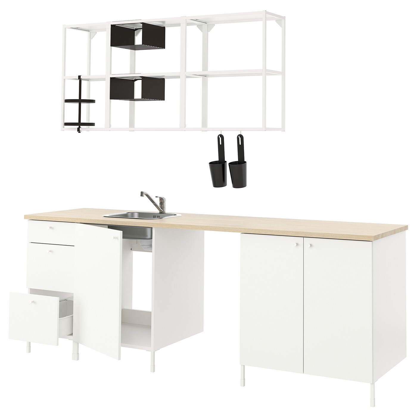 Кухонная комбинация для хранения - ENHET  IKEA/ ЭНХЕТ ИКЕА, 243х63,5х222 см, белый/бежевый