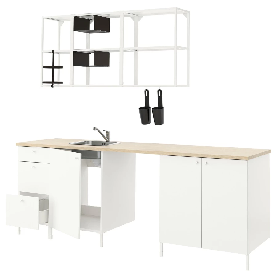 Кухонная комбинация для хранения - ENHET  IKEA/ ЭНХЕТ ИКЕА, 243х63,5х222 см, белый/бежевый (изображение №1)